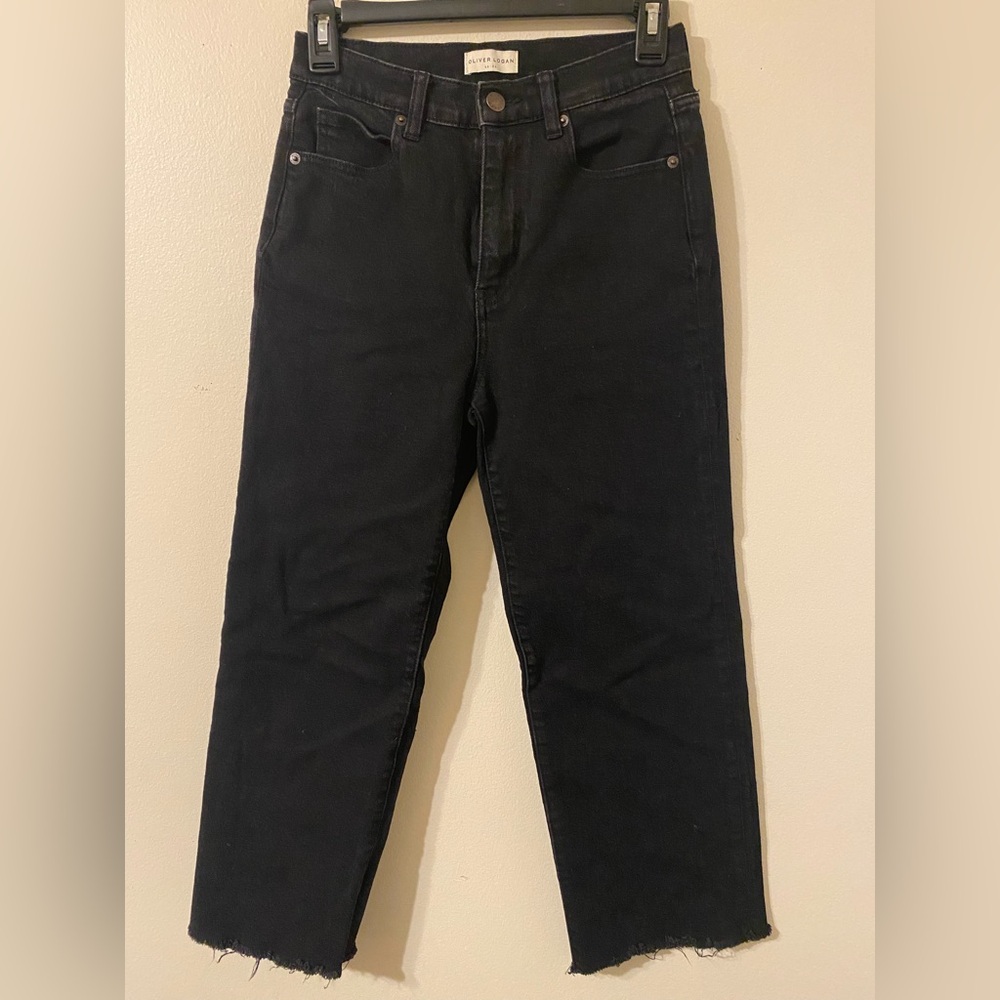 Oliver Logan Black Wash High-Rise Crosy Straight Crop Jeans